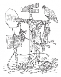 ZombieWarningSignColoringImage